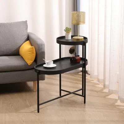 STREAMDALE FURNITURE STREAMDALE 2-TIER BLACK SIDE TABLE WITH STORAGE SOFA TABLE FOR LIVING ROOM