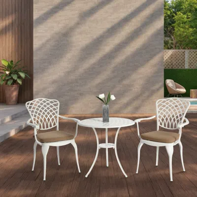 STREAMDALE FURNITURE STREAMDALE 3-PIECE PATIO BISTRO SET WITH CUSHION AND UMBRELLA HOLE