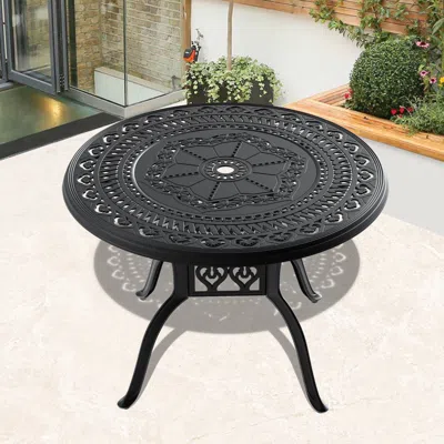 STREAMDALE FURNITURE STREAMDALE Ø39.37-INCH CAST ALUMINUM PATIO DINING TABLE WITH BLACK FRAME AND UMBRELLA HOLE