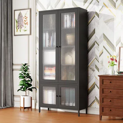 STREAMDALE FURNITURE STREAMDALE 4-DOOR METAL STORAGE DISPLAY CABINET WITH GLASS TEMPERED DOORS