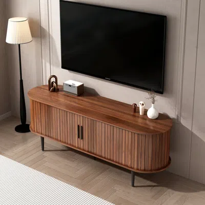 STREAMDALE FURNITURE STREAMDALE 55" MODERN TV STAND WITH SLIDING DOOR & STORAGE - WALNUT
