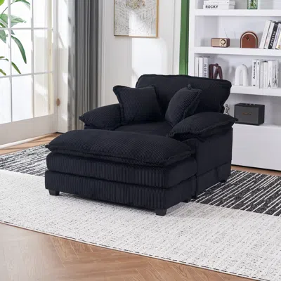 STREAMDALE FURNITURE STREAMDALE 56.3 INCH CORDUROY SINGLE SOFA WITH 2 TOSS PILLOWS AND A OTTOMAN