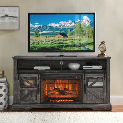 STREAMDALE FURNITURE STREAMDALE 60 INCH ELECTRIC FIREPLACE ENTERTAINMENT CENTER WITH DOOR SENSOR