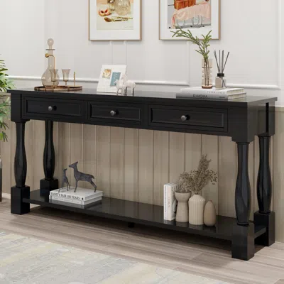 STREAMDALE FURNITURE STREAMDALE 63" LONG ESPRESSO CONSOLE TABLE WITH DRAWERS & SHELF