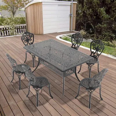 STREAMDALE FURNITURE STREAMDALE 7-PIECE SET OF ALL-WEATHER CAST ALUMINUM DINING FURNITURE SET WITH BLACK FRAME