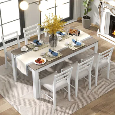 STREAMDALE FURNITURE STREAMDALE 7-PIECE WOODEN DINING TABLE SET MUTIFUNCTIONAL EXTENDABLE TABLE
