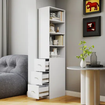 STREAMDALE FURNITURE STREAMDALE 70.87" DISPLAY CABINET, 4-TIER SHELF, 3 DRAWERS, MODERN WOODEN BOOKSHELF