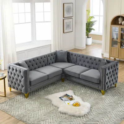 STREAMDALE FURNITURE STREAMDALE 82.2" VELVET L-SHAPED CORNER SOFA