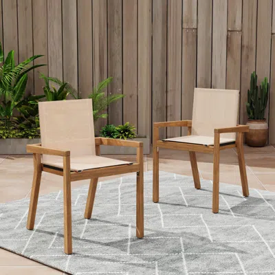 STREAMDALE FURNITURE STREAMDALE ACACIA WOOD & MESH OUTDOOR DINING CHAIRS (SET OF 2)
