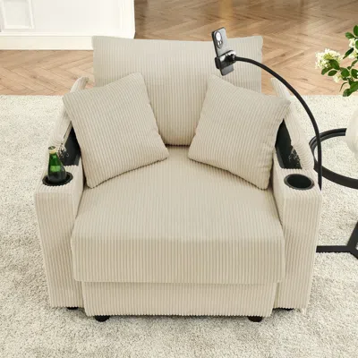 STREAMDALE FURNITURE STREAMDALE ACCENT CHAIR WITH STORAGE ARMREST, CUSHY CUSHION, CUP & PHONE HOLDERS