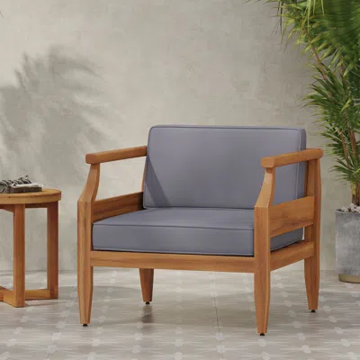 STREAMDALE FURNITURE STREAMDALE ASTON ACACIA WOOD OUTDOOR CLUB CHAIRS WITH CUSHIONS - TEAK + DARK GRAY