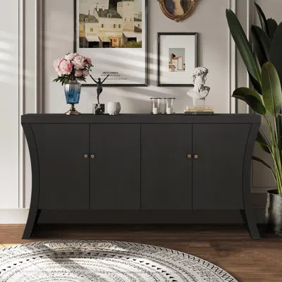 STREAMDALE FURNITURE STREAMDALE BLACK INDUSTRIAL CREDENZA WITH WOODEN LEGS