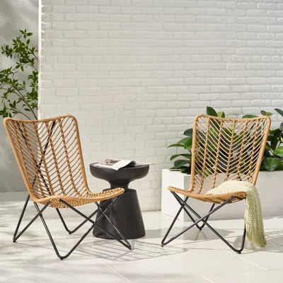 STREAMDALE FURNITURE STREAMDALE BOHO-CHIC WICKER PATIO CHAIR SET WITH GEOMETRIC BASE