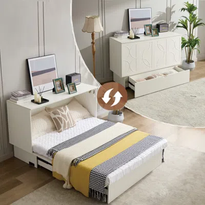 STREAMDALE FURNITURE STREAMDALE CABINET BED WITH STORAGE QUEEN + MATTRESS + DRAWERS + SOCKETS + USB