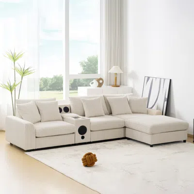 STREAMDALE FURNITURE STREAMDALE CORDUROY SECTIONAL SOFA WITH CONSOLE & STORAGE