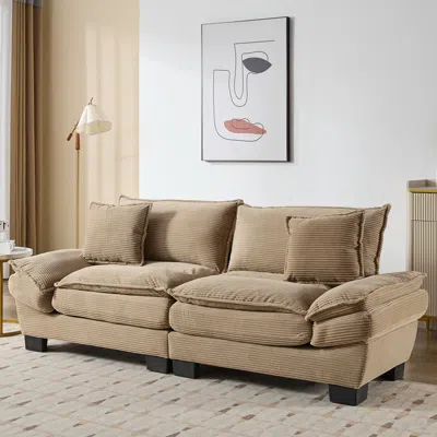 STREAMDALE FURNITURE STREAMDALE CORDUROY SOFA SLEEPER COUCH WITH PILLOWS
