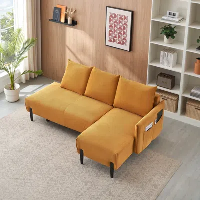 STREAMDALE FURNITURE STREAMDALE CORDUROY SOFA W/ PILLOWS - YELLOW
