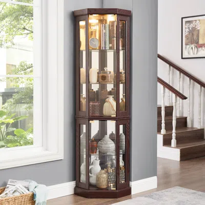 STREAMDALE FURNITURE STREAMDALE CORNER GLASS DISPLAY CABINET WITH LIGHTS FOR LIVING ROOM