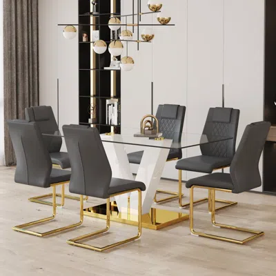 STREAMDALE FURNITURE STREAMDALE DINING SET WITH 6 PU CHAIRS