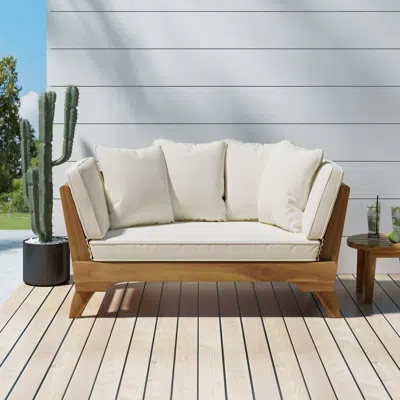 STREAMDALE FURNITURE STREAMDALE DURABLE ACACIA WOOD DAYBED WITH EXPANDABLE FRAME AND WATER-RESISTANT CUSHIONS