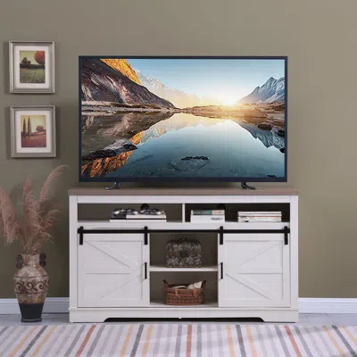 STREAMDALE FURNITURE STREAMDALE FARMHOUSE TV STAND FOR 65"+ TV, SLIDING BARN DOOR, WHITE