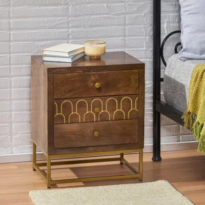 STREAMDALE FURNITURE STREAMDALE FISH SCALE 3-DRAWER MANGO WOOD CONTEMPORARY SIDE TABLE