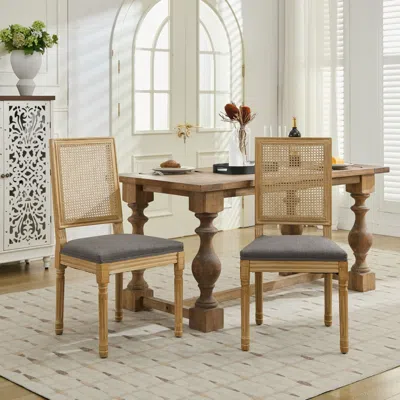 STREAMDALE FURNITURE STREAMDALE FRENCH LOUIS DINING CHAIRS, RATTAN BACK, GRAY