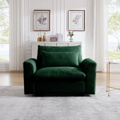STREAMDALE FURNITURE STREAMDALE GREEN CORDUROY DEEP SEAT SINGLE SOFA ACCENT CHAIR