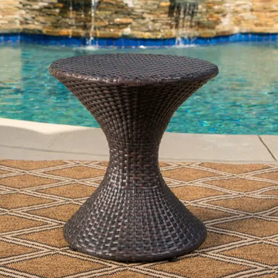 STREAMDALE FURNITURE STREAMDALE HOURGLASS WICKER SIDE TABLE WITH IRON FRAME FOR OUTDOOR DECOR