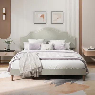 STREAMDALE FURNITURE STREAMDALE KING UPHOLSTERED PLATFORM BED WITH ADJUSTABLE HEADBOARD, BEIGE