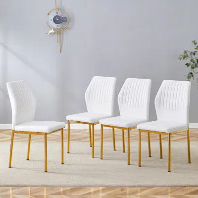 STREAMDALE FURNITURE STREAMDALE LUXURY WHITE PU DINING CHAIRS (SET OF 4) - GOLD LEGS