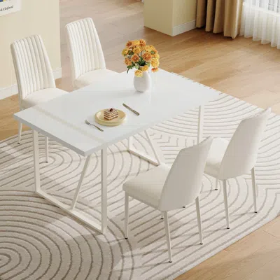 STREAMDALE FURNITURE STREAMDALE MDF DINING TABLE (55" X 31.5") WITH 4 ARMLESS STRIPED-BACK CHAIRS