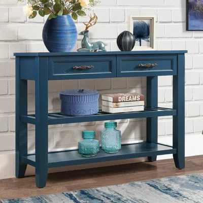 STREAMDALE FURNITURE STREAMDALE MID-CENTURY STYLE SOLID WOOD CONSOLE TABLE WITH STORAGE