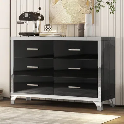 STREAMDALE FURNITURE STREAMDALE MIRRORED DRESSER WITH GLOSSY FINISH & METAL HANDLES