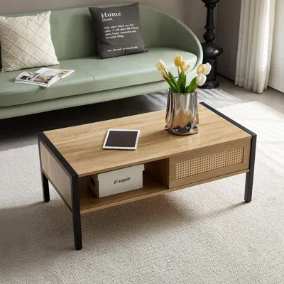 STREAMDALE FURNITURE STREAMDALE MODERN RATTAN COFFEE TABLE WITH SLIDING DOOR STORAGE