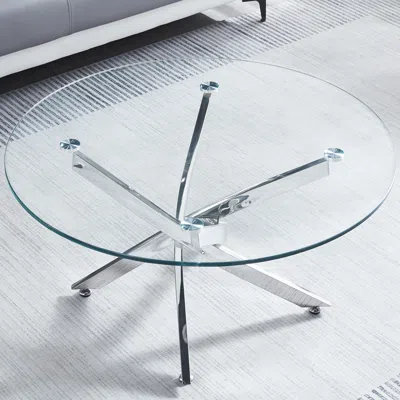 STREAMDALE FURNITURE STREAMDALE MODERN ROUND TEMPERED GLASS COFFEE TABLE WITH CHROME LEGS
