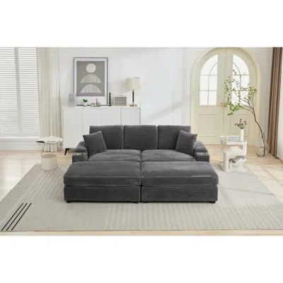 STREAMDALE FURNITURE STREAMDALE MODULAR SECTIONAL SOFA BED SET W/ STORAGE, USB & CUP HOLDERS