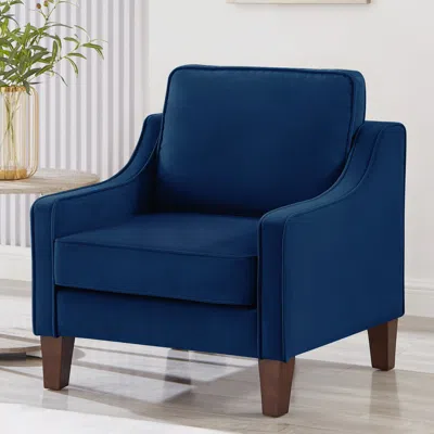 STREAMDALE FURNITURE STREAMDALE NAVY VELVET ACCENT ARMCHAIR WITH WOODEN LEGS