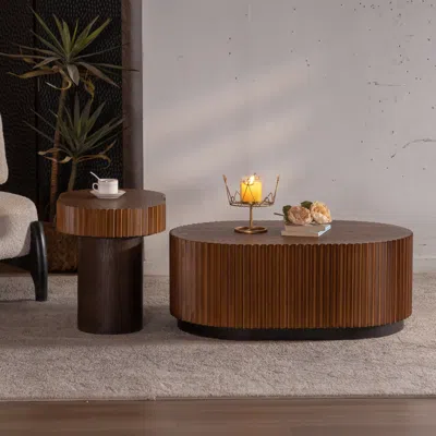 STREAMDALE FURNITURE STREAMDALE NESTING COFFEE TABLE SET - WAVE STRIPE EDGE, MODERN WOODEN CIRCLE