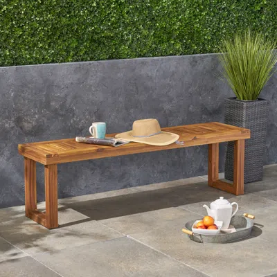 STREAMDALE FURNITURE STREAMDALE NESTOR: ACACIA WOOD SLAT PANEL BENCH FOR OUTDOOR DINING OR SEATING