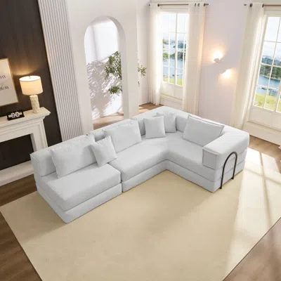 STREAMDALE FURNITURE STREAMDALE OVERSIZED MODULAR SECTIONAL SOFA COUCH SET WITH 6 PILLOWS - WHITE