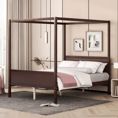 STREAMDALE FURNITURE STREAMDALE QUEEN CANOPY PLATFORM BED WITH HEADBOARD (ESPRESSO)
