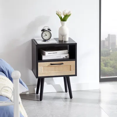 STREAMDALE FURNITURE STREAMDALE RATTAN END TABLE WITH DRAWER AND SOLID WOOD LEGS