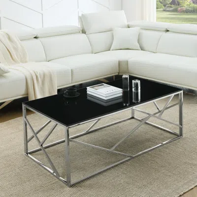 STREAMDALE FURNITURE STREAMDALE RECTANGULAR GLASS TOP COFFEE TABLE WITH STAINLESS STEEL FRAME