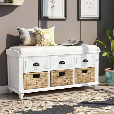 STREAMDALE FURNITURE STREAMDALE RUSTIC STORAGE BENCH WITH 3 DRAWERS AND 3 RATTAN BASKETS