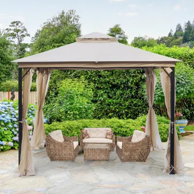STREAMDALE FURNITURE STREAMDALE RUSTPROOF DOUBLE TOP GAZEBO WITH MOSQUITO CURTAINS FOR OUTDOOR ENJOYMENT