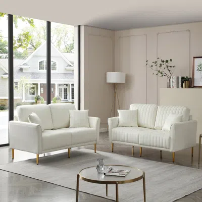 STREAMDALE FURNITURE STREAMDALE SET OF 2 COUCHES 2-PIECE CREAM VELVET UPHOLSTERED LIVING ROOM SOFA SET