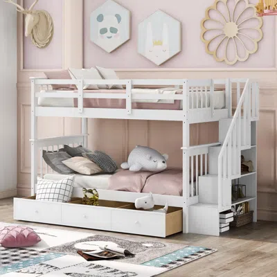 STREAMDALE FURNITURE STREAMDALE STAIRWAY TWIN-OVER-TWIN BUNK BED WITH THREE DRAWERS FOR BEDROOM