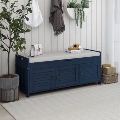 STREAMDALE FURNITURE STREAMDALE STORAGE BENCH WITH 3 SHUTTER-SHAPED DOORS WITH REMOVABLE CUSHION