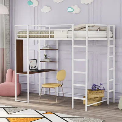 STREAMDALE FURNITURE STREAMDALE TWIN METAL LOFT BED WITH 2 SHELVES AND ONE DESK